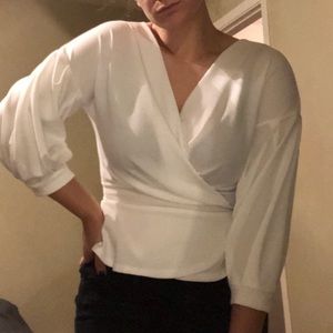 White Polyester Wrap Shirt.
